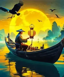 Chinese Fisherman At Sunset Diamond Painting