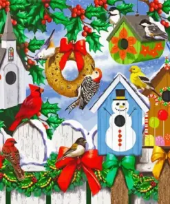 Christmas Bird Houses Diamond Painting