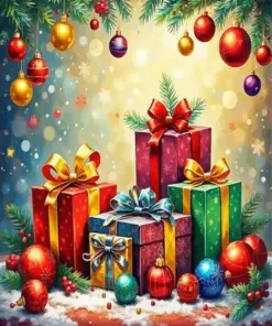 Christmas Bulbs And Gifts Diamond Painting