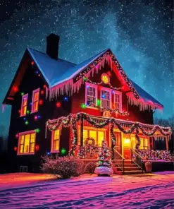 Christmas House At Night Diamond Painting