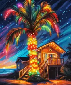 Christmas Palm Tree In The Beach Diamond Painting
