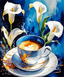 Coffee Cup And Flowers Diamond Painting