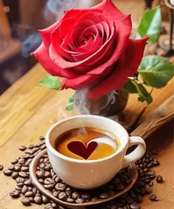 Coffee With Rose Diamond Painting