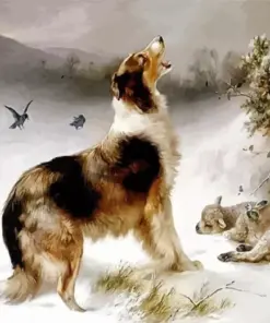 Collie And Lamb In Snow Diamond Painting