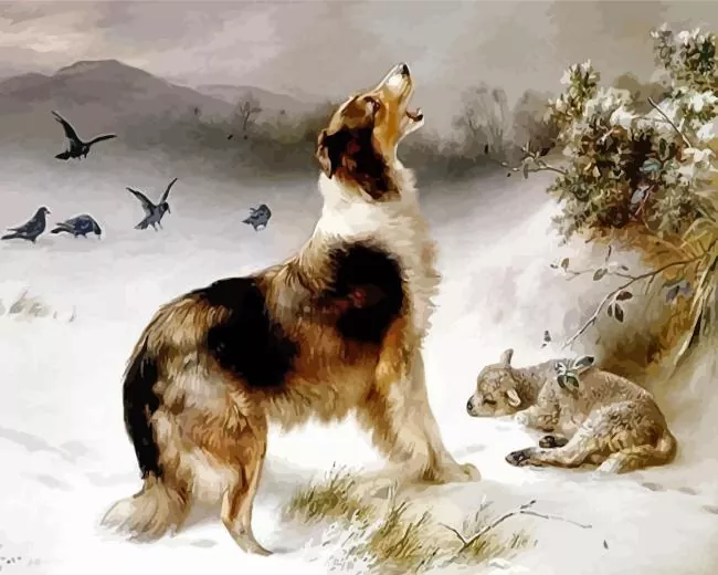 collie and lamb in snow Diamond Dotz Collie And Lamb In Snow Diamond Painting