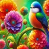 Colorful Bird And Flowers Diamond Painting