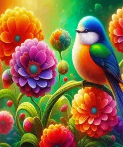 Colorful Bird And Flowers Diamond Painting
