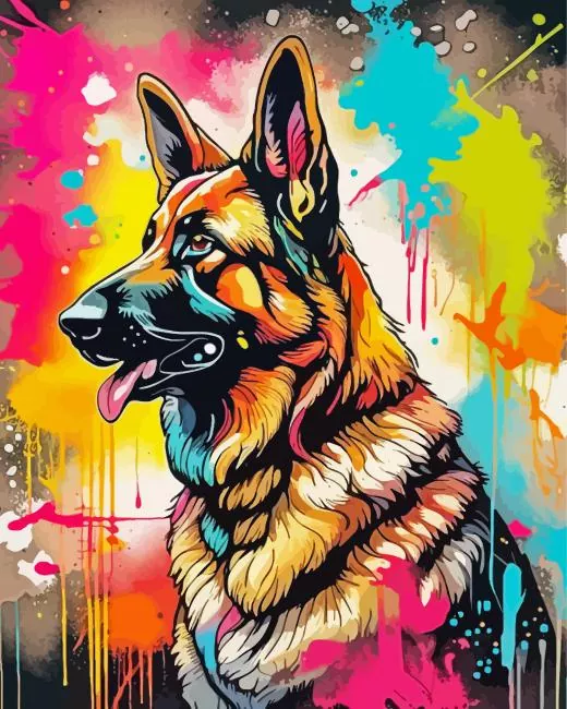 colorful german shepherd dog Diamond By Numbers Colorful German Shepherd Dog Diamond Painting