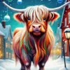 Colorful Highland Cow In Snow Diamond Painting