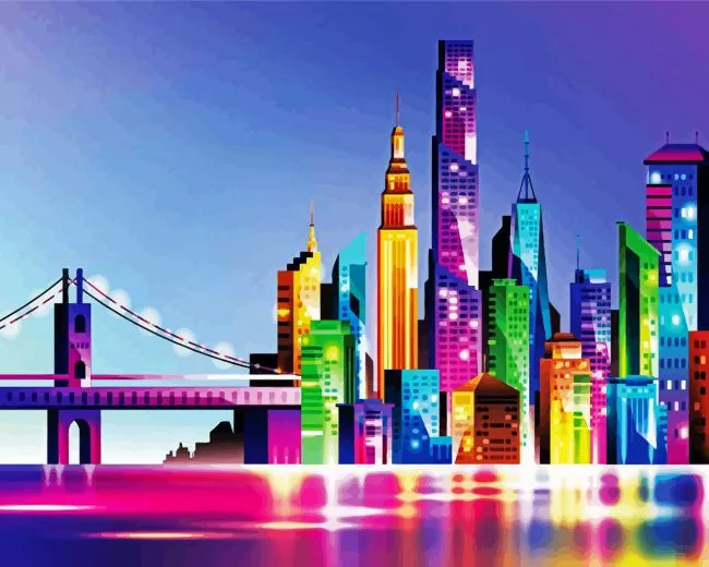 colorful skyscrapers Diamond By Numbers Colorful Skyscrapers Diamond Painting