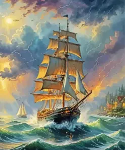 Cool Sailboat In Storm Art Diamond Painting