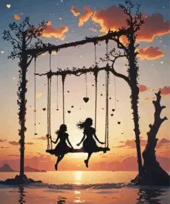 Cool Silhouette Of A Girl On A Swing Diamond Painting