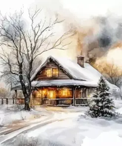 Cool Snow Cabin Diamond Painting