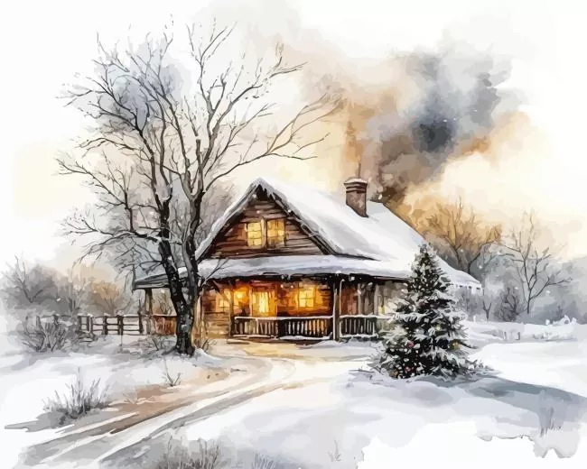 cool snow cabin Diamond With Numbers Cool Snow Cabin Diamond Painting