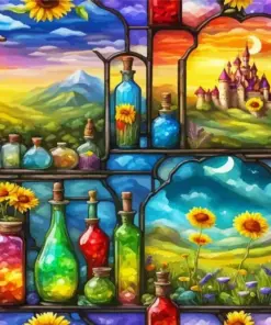 Cool Stained Glass Bottles Art Diamond Painting