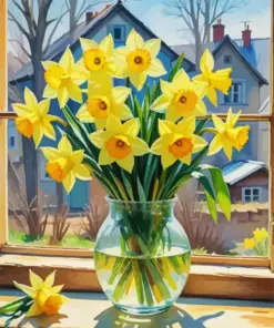 Daffodils In Vase Art Diamond Painting