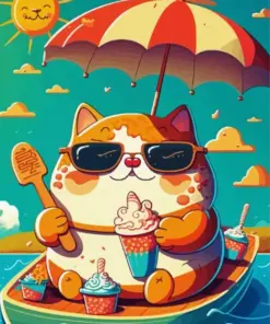 Fat Cat Eating Ice Cream Diamond Painting