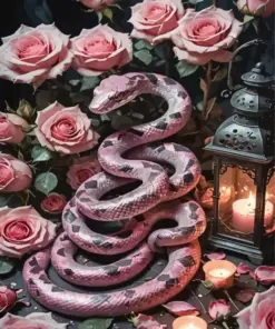 Floral Pink Snake Diamond Painting
