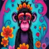 Floral Sad Monkey Crying Diamond Painting