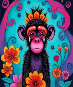 Floral Sad Monkey Crying Diamond Painting