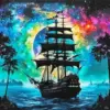 Galaxy Pirate Ship Silhouette Diamond Painting