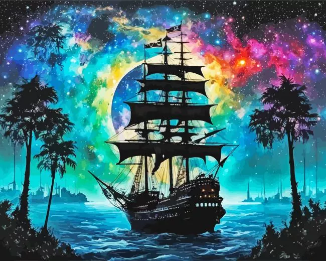 galaxy pirate ship silhouette Diamond Paintings Galaxy Pirate Ship Silhouette Diamond Painting