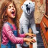 Girl Singing With White Bear Diamond Painting
