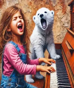 Girl Singing With White Bear Diamond Painting