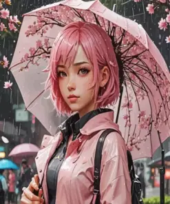 Girl With Umbrella Anime Art Diamond Painting