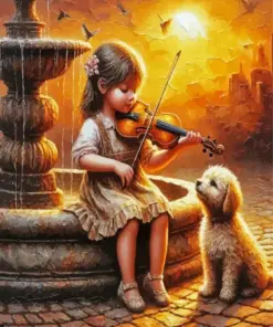 Girl With Violin Art Diamond Painting