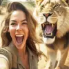 Lady And Lion Selfie Portrait Diamond Painting
