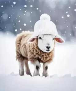 Lamb In Snow Diamond Painting