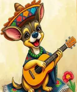 Mexican Chihuahua Playing Guitar Diamond Painting