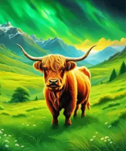 Northern Light Brown Scottish Cow Diamond Painting