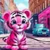 Pink Cartoon Tiger Diamond Painting