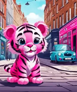 Pink Cartoon Tiger Diamond Painting