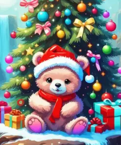 Purple Bear Santa Hat Diamond Painting