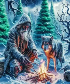 Sad Wolf And Man Diamond Painting