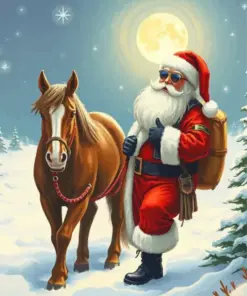 Santa And Horse Art Diamond Painting