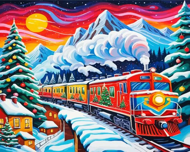 santa christmas train art Diamond With Numbers Santa Christmas Train Art Diamond Painting