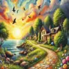 Sea With Sunset Diamond Painting