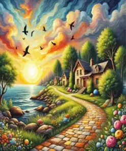 Sea With Sunset Diamond Painting
