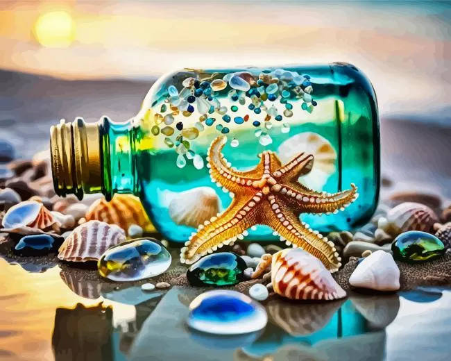 seashells glass bottle Diamond Paintings Seashells Glass Bottle Diamond Painting