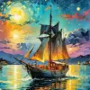 Ship In Moonlight Art Diamond Painting