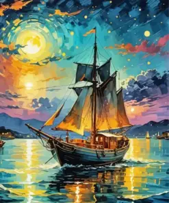 Ship In Moonlight Art Diamond Painting