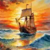 Ship In Sunset Diamond Painting