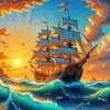 Ship In Waves Diamond Painting