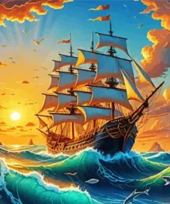 Ship In Waves Diamond Painting