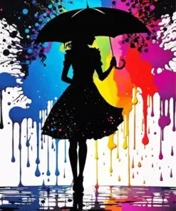 Silhouette Girl With Umbrella Diamond Painting