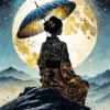 Silhouette Lonely Asian Lady Diamond Painting